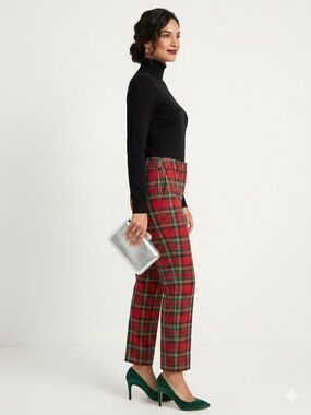 J. Crew Red Tartan Straight-Leg Ankle Pants 8
